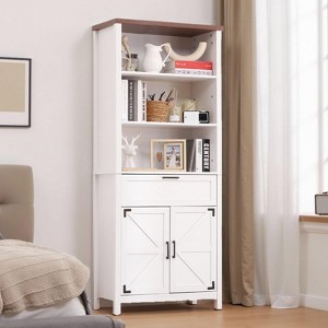 Farmhouse Bookshelf, 72" Tall Bookshelf with Doors and Drawer, 15" Deep Farmhouse Book Shelf with Storage Cabinet, Floor Standing Book Case - 1 of 4