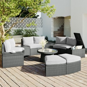 CAVINAS Patio Sectional Set, Semi-Circular Patio Conversation Sets, Freely Combinable Outdoor Couch Set for Garden - 1 of 4