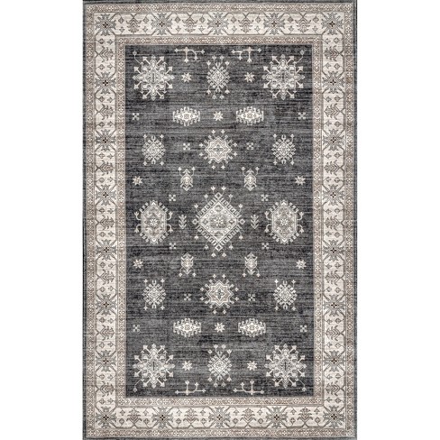 nuLOOM Paisley Machine Washable Faded Floral Border Medallion Area Rug, Beige, 3'x5