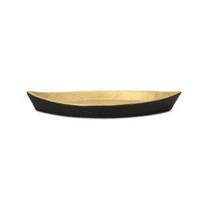 HomeRoots 10" Black And Gold Cast Iron Oval Boat Shaped Tray - 1 of 4