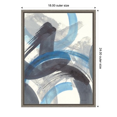 Blue and Gray Abstract Brushstroke Canvas Print with Frame