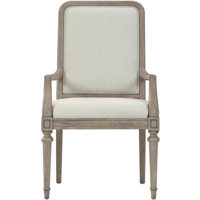Ivory Linen Upholstered Arm Chair with Driftwood Finish