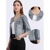INSPIRE CHIC Women's Collarless Pockets 3/4 Sleeve Denim Jackets - 2 of 4