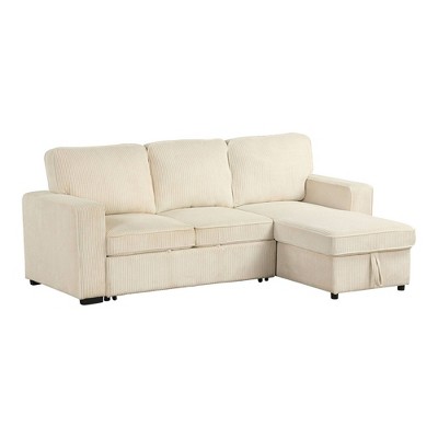 Beige Corduroy Sectional Sofa with Storage and Ottoman