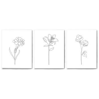 Americanflat Minimalist Botanical Floral Sketches By Explicit Design Triptych Wall Art - Set Of 3 Canvas Prints