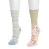 Muk Luks Women's 2 Pack Cozy Crew Non Binding Sock, Floral Stipe, OS (6-10) - 2 of 3
