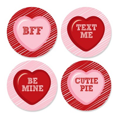 Big Dot of Happiness Conversation Hearts - Assorted Valentine's Day Party Circle Sticker Labels - 24 Count