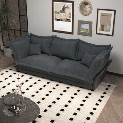 SKRAN 90.55" Upholstered Cloud Couch with Multiple Large Soft Pillows,Convertible Deep Seat Chaise Longue for Living Room Bedroom,Apartment
