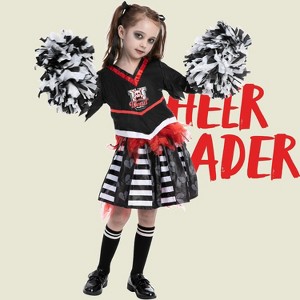 Joyfy Halloween Scary Zombie Cheerleader Costume for Girls – Halloween Outfit Set with Pom Poms, Gloves & Accessories - 1 of 4
