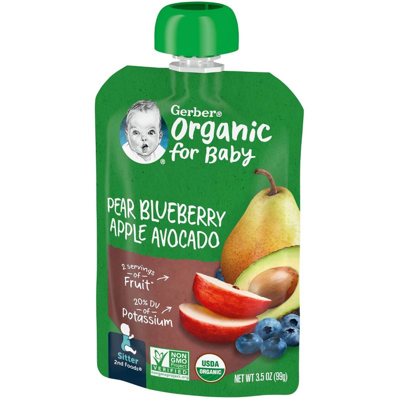 Gerber Sitter 2nd Foods Organic Pear Blueberry Apple Avocado Baby Food Pouch - 3.5oz, 4 of 10