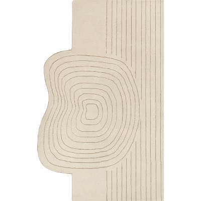Ivory Beige Abstract Handwoven Wool 6' x 9' Area Rug
