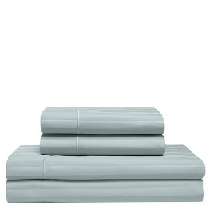 Full 525 Thread Count Satin Stripe Cooling Cotton Sheet Set Pale Blue - Elite Home Products