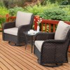 3-Piece Outdoor Wicker Patio Set, 360° Swivel Rocker Chairs with Cushions & Tempered Glass Side Table, Elegant Bistro Set for Backyard & Patio - 2 of 4