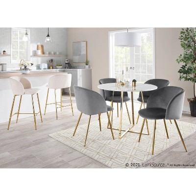 Silver Velvet Upholstered Arm Chair with Gold Legs, Set of 2