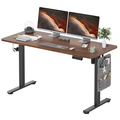 GlasFlength Desk, Standing Desk with Splicing Board, Adjustable Height for Study Room, Game Room, Office, Brown, 140"*60"*71"