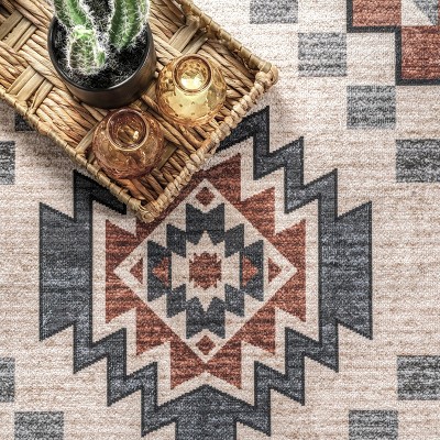 Beige 4' x 6' Reversible Synthetic Medallion Area Rug