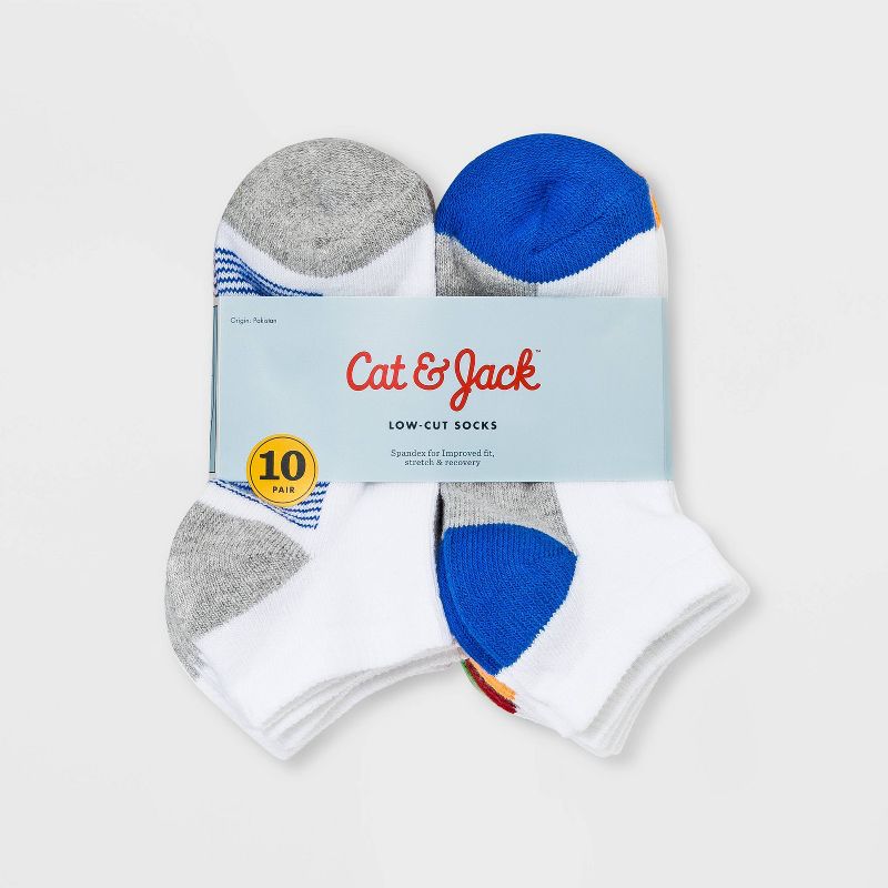Boys' 10pk Low Cut Socks - Cat & Jack™ White, 2 of 3