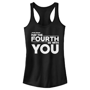 Juniors Womens Star Wars May the Fourth Be With You Bold Racerback Tank Top - 1 of 4