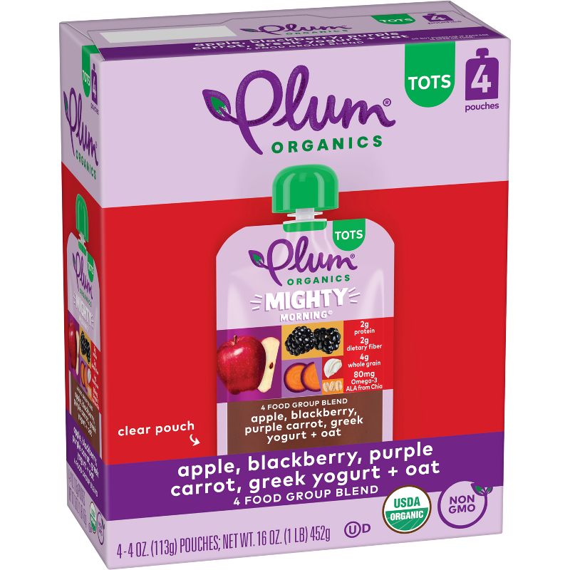 Plum Organics Mighty 4 Apple Blackberry Purple Carrot Greek Yogurt & Oat Baby Food Pouch - (Select Count), 4 of 13