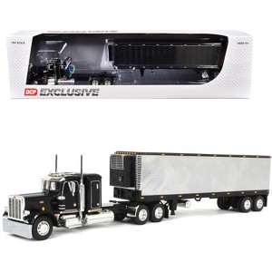 Peterbilt 359 with 36” Flat Top Sleeper and 40’ Vintage Refrigerated Trailer Black w/Chrome 1/64 Diecast Model by DCP/First Gear - 1 of 4