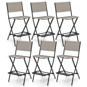 Tangkula Folding Bar Stools Set of 6 Patio Sling Chairs w/ Backrest Humanized Footrest Coffee - 1 of 4