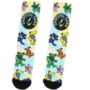 Grateful Dead Men's Steal Your Face Logo Dancing Bear Sublimated Tie-Dye Adult Mid-Calf Crew Socks 1 Pair Multicolored - 1 of 4