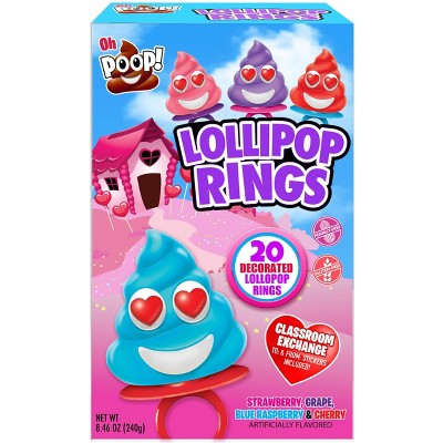 Oh Poop! Valentine's Day Classroom Exchange Lollipop Rings - 8.46oz/20ct