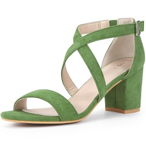 Allegra K Women's Open Toe Crisscross Buckle Ankle Strap Block Heel Sandals - 1 of 4