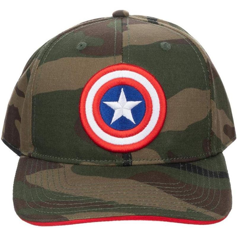 Marvel Men's Captain America Shield Logo Camo Print Precurved Snapback Hat OSFM Green, 3 of 5