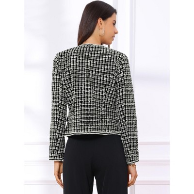 INSPIRE CHIC Women's Long Sleeve Open Front Work Office Short Plaid Tweed Blazer Purple Medium — фото 4