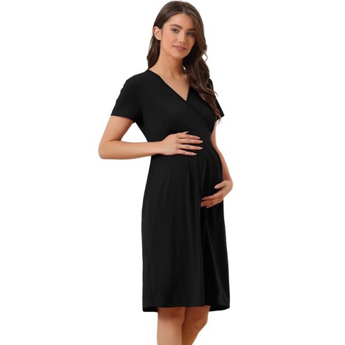 Cheibear Womens Tie Back Casual V-neck Maternity Short Sleeve Lounge Dress  Black Medium : Target