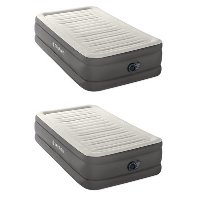 Intex 18 Inch Twin Size TruAire Luxury Air Mattress with Fiber Tech and Built In Electric Pump for Home and Room Essentials, 2 Pack, Grey