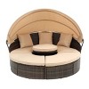 1 Piece Patio Rattan Double Chaise Lounges,Outdoor Round Upholstered Sofa Bed,Round Bed With Canopy And Lift Coffee Table-Coolbibila - 2 of 4