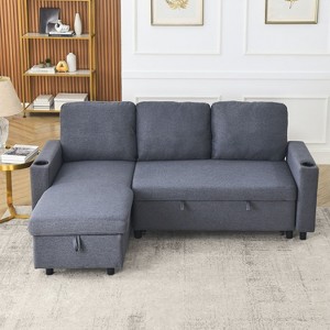 VYNXARIA 78.7"Comfortable Linen L-Shaped Combo Sofa Sofa Bed,Reversible Sleeper Combo Sofa with Pullout Bed - 1 of 4