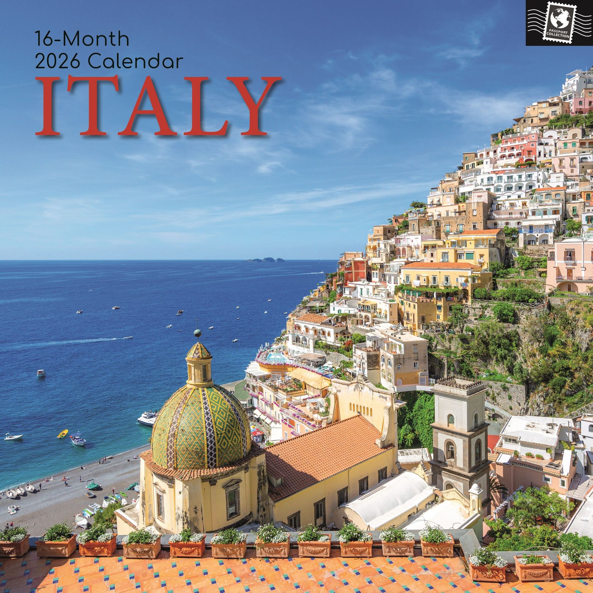 2026 Square Wall Calendar, Italy, 16-Month Passport Collection Theme with 180 Reminder Stickers (12x12 In)
