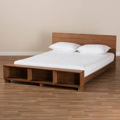 Regina Full Medium Wood Platform Storage Bed with Shelves
