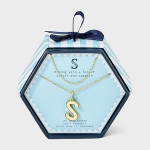 14K Gold Dipped Cubic Zirconia Duo Initial Multi-Strand Necklace - A New Day™ Gold - 1 of 4