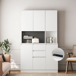 Kumasinova 74"Kitchen Pantry Cabinet with Charging Station,Freedstanding Hutch Cabinet,Tall Kitchen Cabinet with Microwave Compartment - 1 of 4