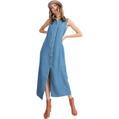 Anna-Kaci Women's Classic Button-Down Collar Denim Shirt Dress for Everyday Looks