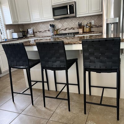 Woven Black Leather Counter Stool + Reviews