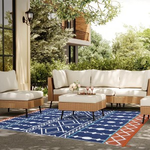 Outdoor Modern Stripe Picnic Mat Reversible Lightweight Portable Woven Plastic Straw Rug Area Rugs for Camping Garden Backyard - 1 of 4