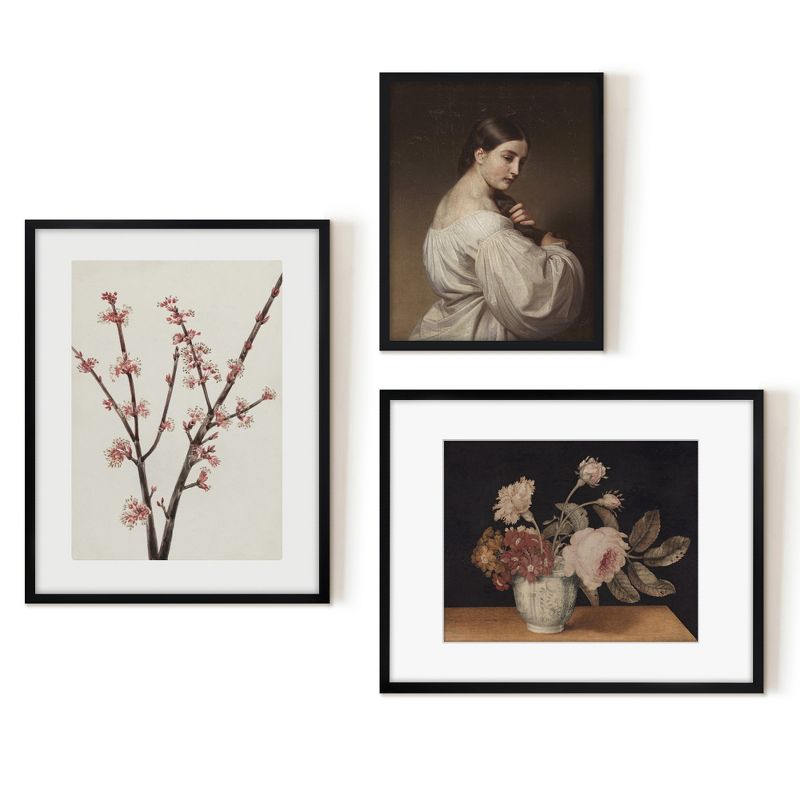 Americanflat 3 Piece Vintage Gallery Wall Art Set - Red Maple Blossoms, Blush Flower Still, Woman In White by Maple + Oak, 1 of 6