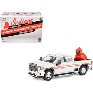 2022 GMC Sierra 3500 HD Truck "Indiana Cardinals" Silver Metallic with Red and Figure 1/64 Diecast Model Car by Greenligh - 1 of 4