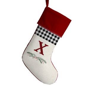 Personalization Mall Festive Foliage Initial Christmas Stocking, Burgundy - 1 of 2