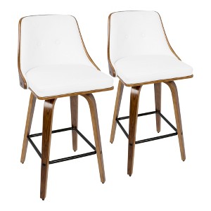 26" Mid-Century Modern 360¡ã Swivel Counter Stools with Bentwood Tapered Legs and Padded Seat (Set of 2) for Kitchen - 1 of 4