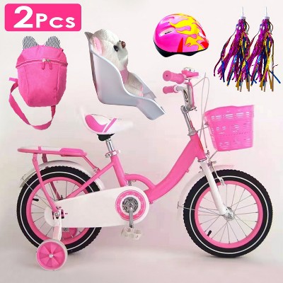 iNova"12-Inch Carbon Steel Kids Bike with Streamers, Helmet, and Detachable Training Wheels Set"Pink