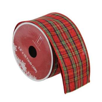 Northlight Red and Green Plaid Wired Christmas Craft Ribbon 2.5" x 10 Yards