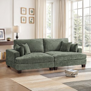 Arceso 88'' Adjustable Back Height Upholstered Sofa, 3-seater Sofa with Adjustable headrest, Solid rubberwood frame, Four toss pillows included - 1 of 4