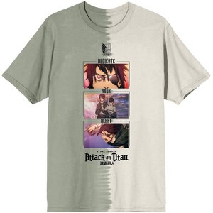 Attack On Titan Final Season Dedicate Your Heart Crew Neck Short Sleeve Green & White Split Adult T-shirt - 1 of 2