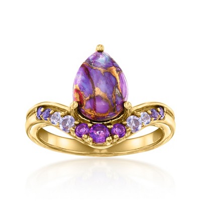 Ross-Simons Purple Turquoise and 0.25 ct. t.w. Multi-Gemstone Ring in 18kt Gold Over Sterling
